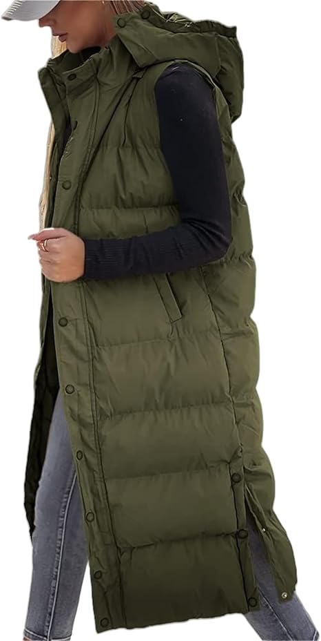 Women's Long Puffer Vest | Quilted Hood & Button Closure ❄️