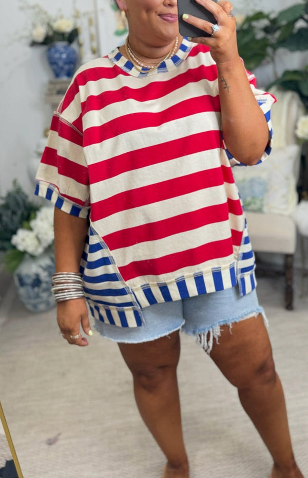 New Mixed Stripes Oversized T-shirt (Buy 2 Free Shipping)